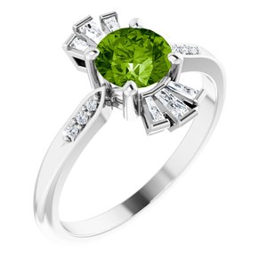 14K White Natural Peridot & 1/6 CTW Natural Diamond Ring