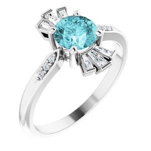 14K White Natural Blue Zircon & 1/6 CTW Natural Diamond Ring