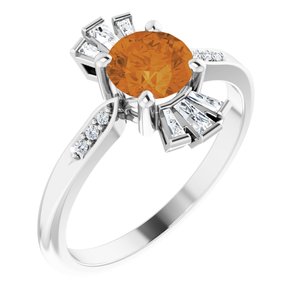 Platinum Natural Citrine & 1/6 CTW Natural Diamond Ring