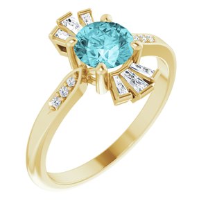 14K Yellow Natural Blue Zircon & 1/6 CTW Natural Diamond Ring