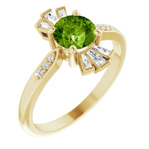 14K Yellow Natural Peridot & 1/6 CTW Natural Diamond Ring
