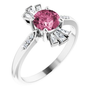 14K White Natural Pink Tourmaline & 1/6 CTW Natural Diamond Ring