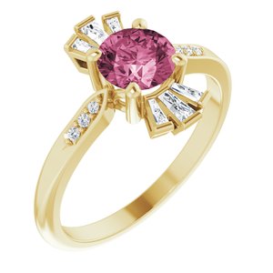 14K Yellow Natural Pink Tourmaline & 1/6 CTW Natural Diamond Ring