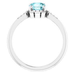 14K White Natural Blue Zircon & 1/6 CTW Natural Diamond Ring