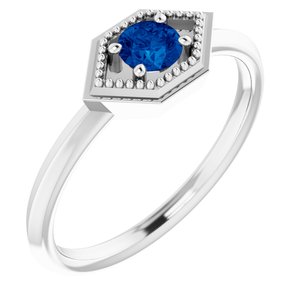 Sterling Silver Natural Blue Sapphire Geometric Ring