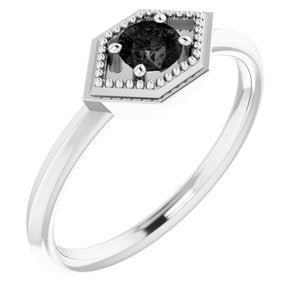 14K White Natural Black Onyx Geometric Ring