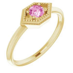 14K Yellow Natural Pink Sapphire Geometric Ring