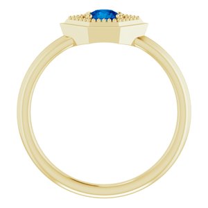 14K Yellow Natural Blue Sapphire Geometric Ring
