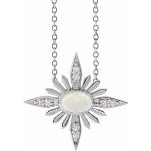14K White Natural Ethiopian Opal & .08 CTW Natural Diamond Celestial 16-18" Necklace