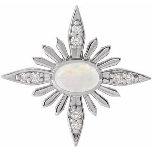 14K White Natural Ethiopian Opal & .08 CTW Natural Diamond Celestial Pendant