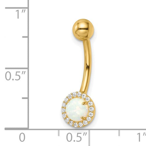 14k 14 Gauge Created Opal and CZ Belly Ring