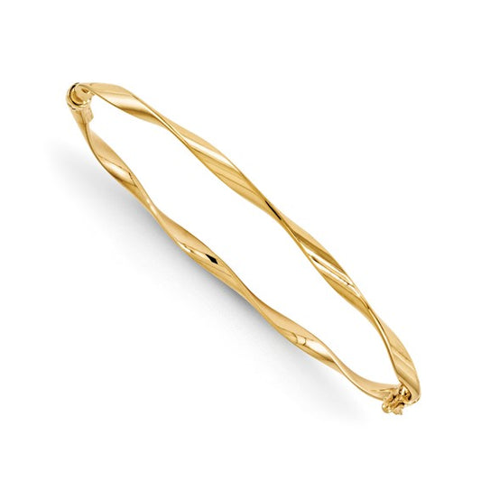 14K Polished Twisted Hinged Bangle