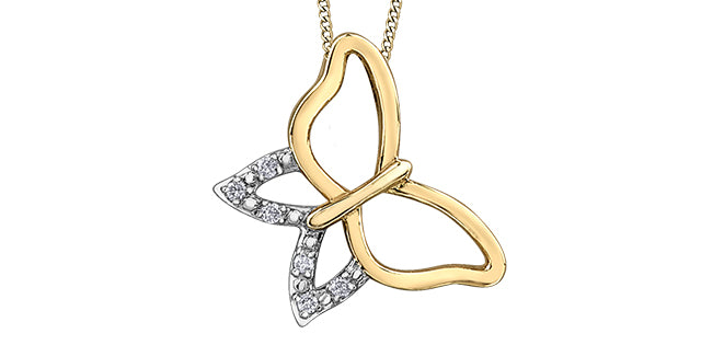 Butterfly Necklace Diamond 10K Two tone - Bijouterie Classique