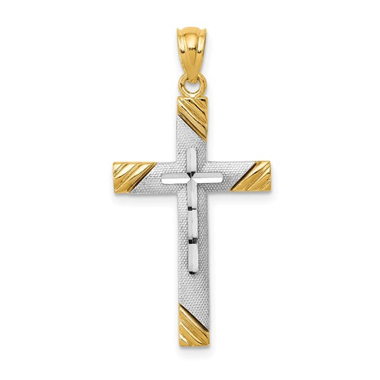 14K with Rhodium Cross Pendant - Bijouterie Classique