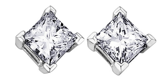 Forever Jewelr - Princess Cut Diamond Stud Earrings - 0.12ct