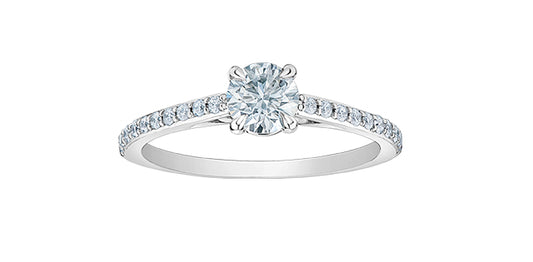 Lab-Grown Diamond Accented Solitaire 14K White Ring - Bijouterie Classique