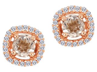 Morganite Diamond 10k Gold Stud Halo Earrings - Bijouterie Classique