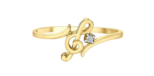 Music Note10K Yellow Gold  Diamond Ring - Bijouterie Classique