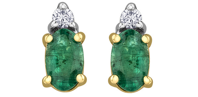 Oval Emerald 10K Stud Diamond Earrings - Bijouterie Classique