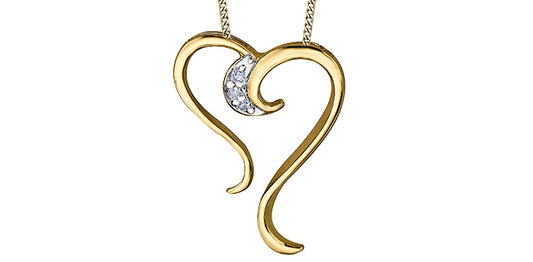 Open Love Heart Necklace in 10K yellow gold including 18" chain and 0.01ct diamond.