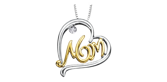 Mom two tone Diamond Heart Necklace