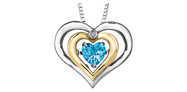 Layered Love Two tone Blue Topaz and Diamond Necklace set on Sterling Silver and 10k White Gold