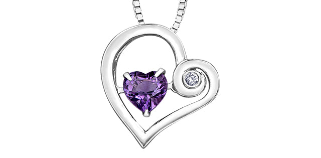 Amethyst & Diamond Heart on Sterling Silver Necklace