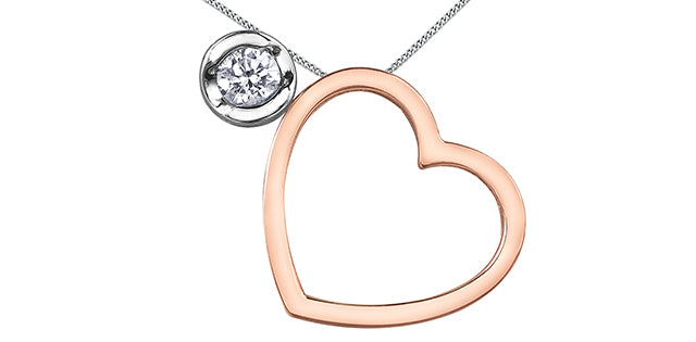 10KT Rose & White Gold Changing Heart with Certified Canadian .09ct Diamond Necklace including 18in small curb chain with spring ring clasp - Bijouterie Classique