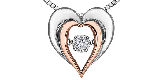 Edgy Heart Necklace Sterling Silver and 10k Rose Gold with 0.05ct Dancing Diamond