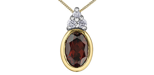 Oval Garnet & Diamond Necklace on 10k yellow Gold