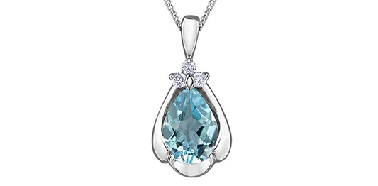 Pear Shape Aquamarine 10K White Gold Diamond Pendent - Bijouterie Classique