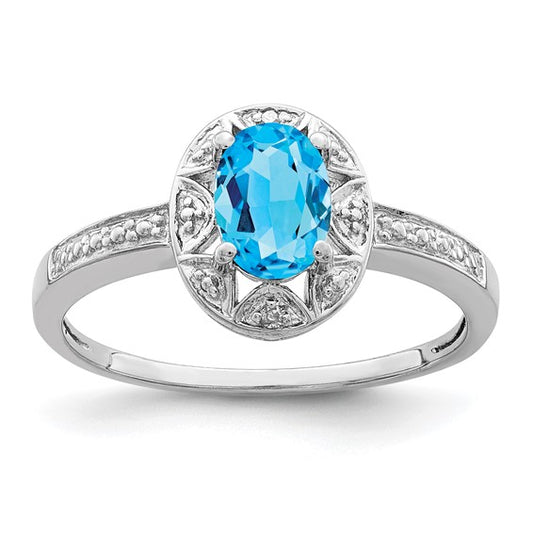 Sterling Silver Rhodium-plated Diam. and Blue Topaz Ring