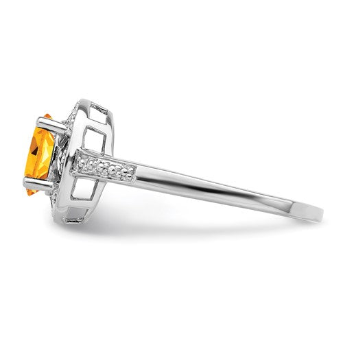 Sterling Silver Rhodium-plated Diam. and Citrine Ring - Bijouterie Classique