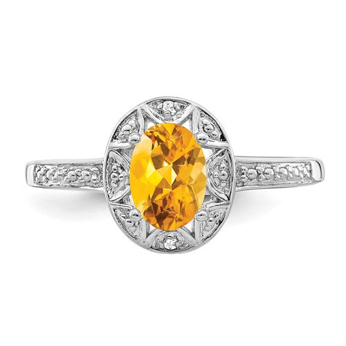 Sterling Silver Rhodium-plated Diam. and Citrine Ring - Bijouterie Classique