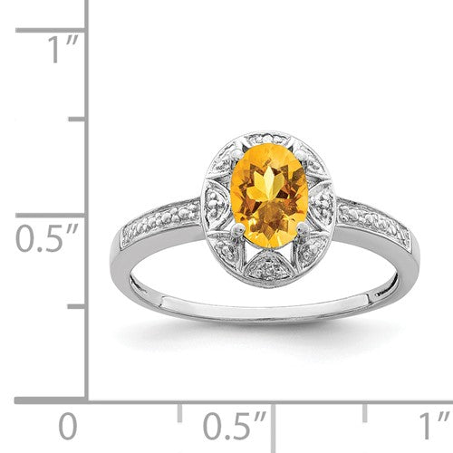 Sterling Silver Rhodium-plated Diam. and Citrine Ring - Bijouterie Classique