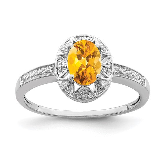 Sterling Silver Rhodium-plated Diam. and Citrine Ring - Bijouterie Classique