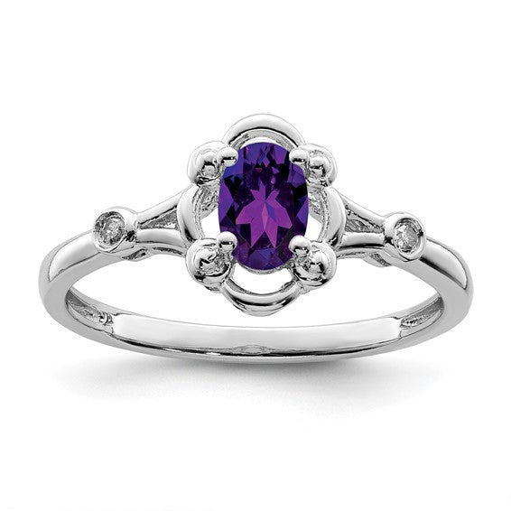 Sterling Silver Rhodium-plated gemstone and Diam. Ring - Bijouterie Classique