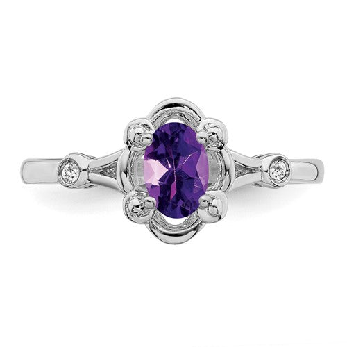 Sterling Silver Rhodium-plated gemstone and Diam. Ring - Bijouterie Classique