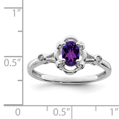 Sterling Silver Rhodium-plated gemstone and Diam. Ring - Bijouterie Classique