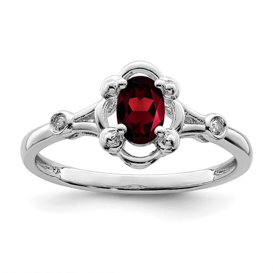 Sterling Silver Rhodium-plated Garnet and Diam. Ring - Bijouterie Classique