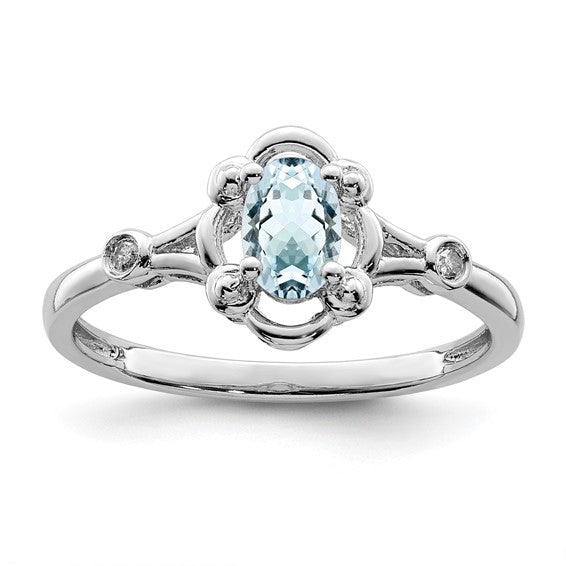 Sterling Silver Rhodium-plated gemstone and Diam. Ring - Bijouterie Classique