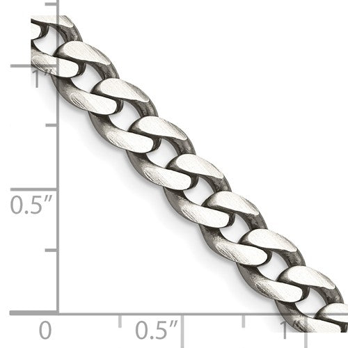 Sterling Silver Antiqued 7mm Curb Chain - Bijouterie Classique