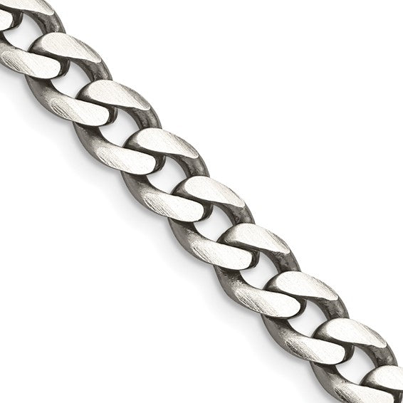 Sterling Silver Antiqued 7mm Curb Chain - Bijouterie Classique