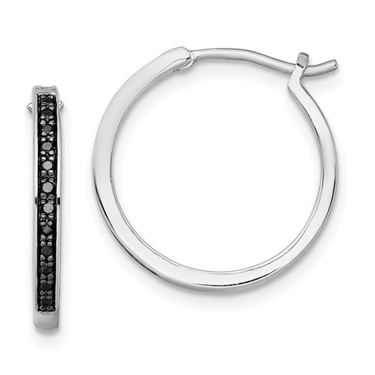 White Night Sterling Silver Rhodium-plated Black Diamond Hoop Earrings