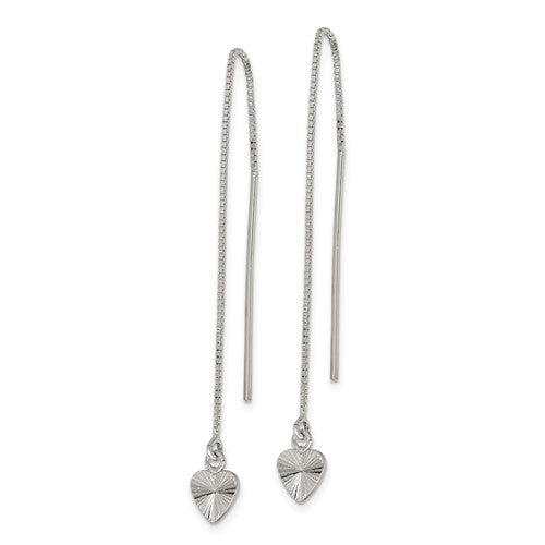 Sterling Silver Polished Diamond-cut Dangle Heart Post Earrings