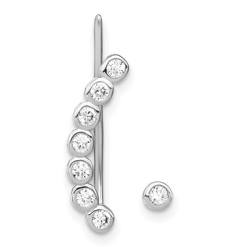 Sterling Silver Rhodium-plated CZ 1 Ear Climber and 1 Stud Earring - Bijouterie Classique