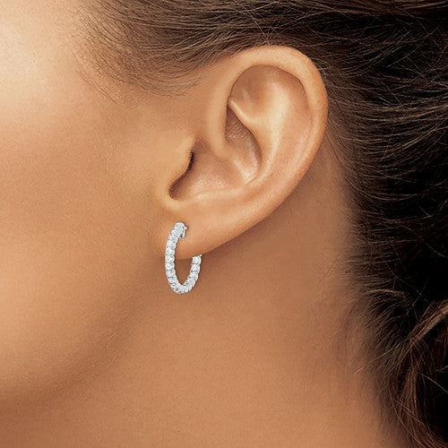 Sterling Shimmer Sterling Silver Rhodium-plated 34 Stone 2.0mm CZ In and Out Round Hinged Hoop Earrings