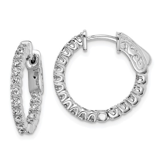 Sterling Shimmer Sterling Silver Rhodium-plated 34 Stone 2.0mm CZ In and Out Round Hinged Hoop Earrings