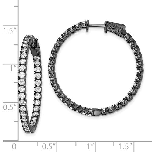 Sterling Shimmer Black Rhodium-plated 68 Stone 2.25mm CZ In and Out Round Hinged Hoop Earrings