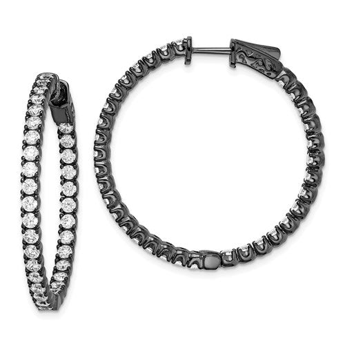 Sterling Shimmer Black Rhodium-plated 68 Stone 2.25mm CZ In and Out Round Hinged Hoop Earrings